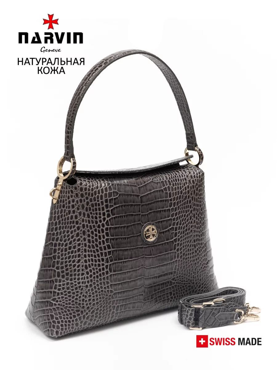 Сумка 9807-Croco Grey натуральная кожа Narvin
