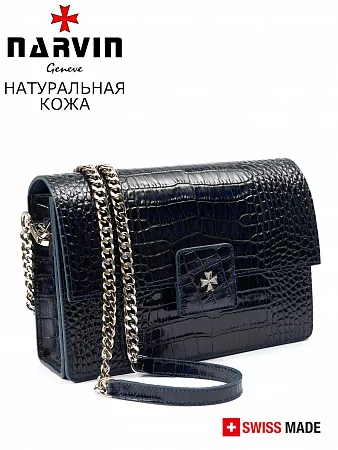 Сумка 9811-Croco D.Blue натуральная кожа Narvin