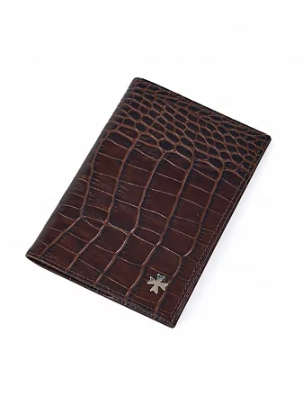 Обложка для паспорта 9158-Croco Brown натуральная кожа Narvin
