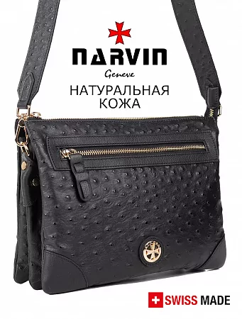 Сумка 9816-Ostrich Black натуральная кожа Narvin