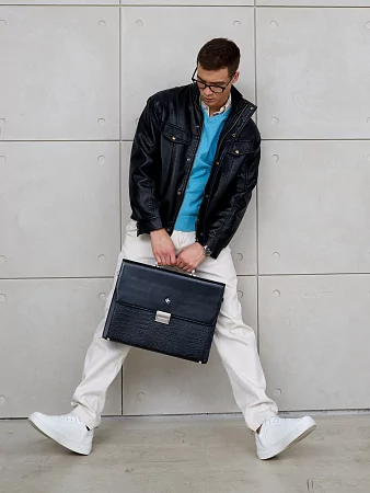 Портфель 9737-Vegetta Black/Aligro Black из натуральной кожи Narvin