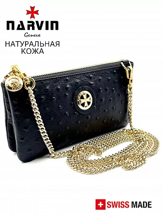 Клатч 9245-Ostrich Black натуральная кожа NARVIN