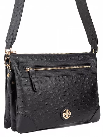 Сумка 9816-Ostrich Black натуральная кожа Narvin