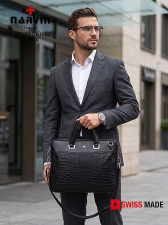 Сумка портфель 9751-Aligro Black  из натуральной кожи NARVIN