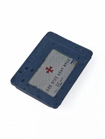 Кредитница картхолдер NARVIN 9105-Ostrich D.Blue из натуральной кожи