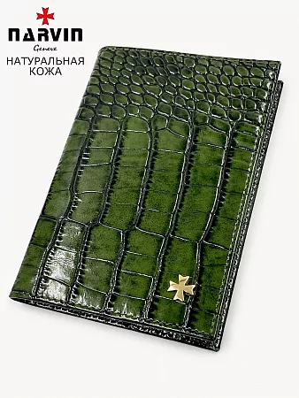 Обложка для паспорта 9158-Croco Green натуральная кожа Narvin