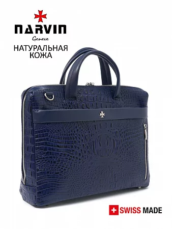 Портфель-сумка 9752-Bambino D.Blue из натуральной кожи NARVIN