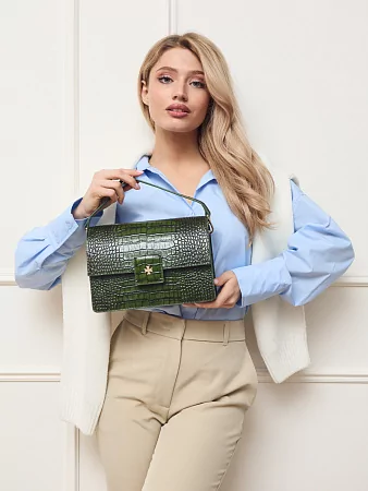 Сумка 9811-Croco Green натуральная кожа Narvin