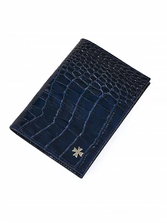 Обложка для паспорта 9158-Croco D.Blue натуральная кожа Narvin