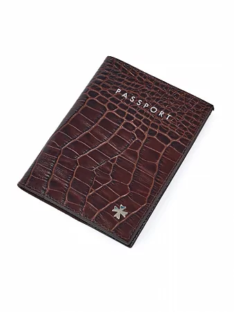 Обложка для паспорта 9161-Croco Brown NARVIN натуральная кожа
