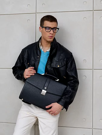 Портфель  9733-Aligro Black натуральная кожа NARVIN