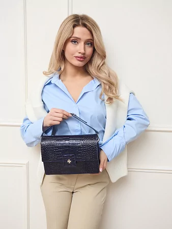 Сумка 9811-Croco D.Blue натуральная кожа Narvin