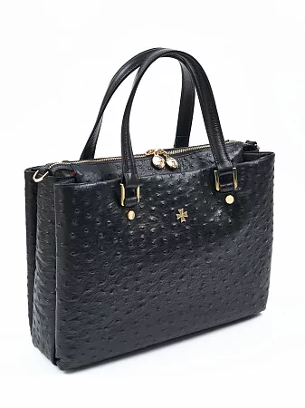Сумка 9804-Ostrich Black натуральная кожа Narvin