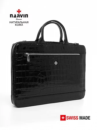 Портфель-сумка 9743-Croco Black натуральная кожа