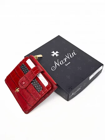 Кредитница картхолдер NARVIN 9104-Croco Red из натуральной кожи