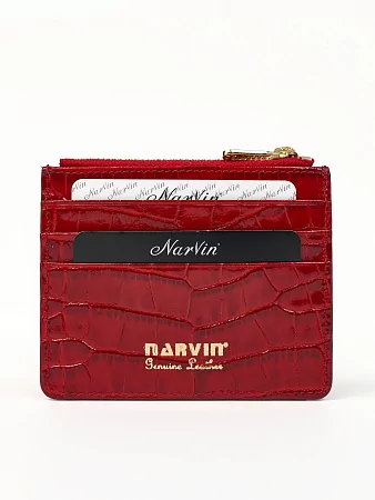 Кредитница картхолдер NARVIN 9104-Croco Red из натуральной кожи