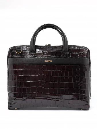 Портфель-сумка 9752-Croco Brown из натуральной кожи NARVIN