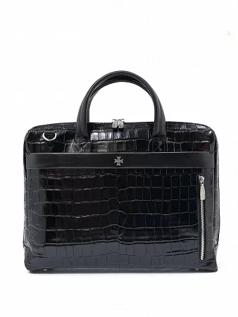 Портфель-сумка 9752-Croco Black из натуральной кожи NARVIN