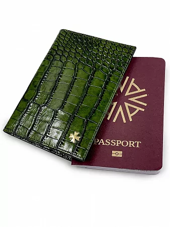 Обложка для паспорта 9158-Croco Green натуральная кожа Narvin