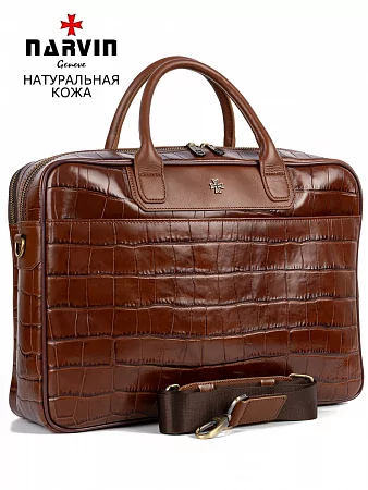 Портфель 9767-Croco Caffe кожаный Narvin