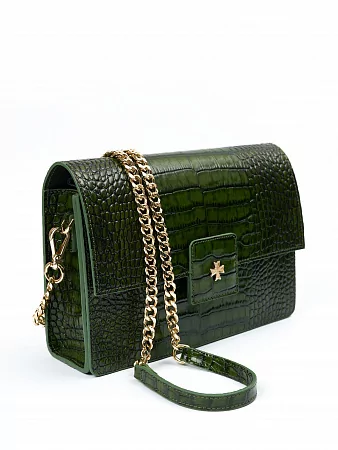 Сумка 9811-Croco Green натуральная кожа Narvin