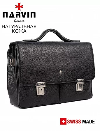Портфель  9738-Polo Black из натуральной кожи NARVIN