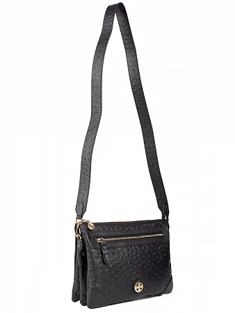 Сумка 9816-Ostrich Black натуральная кожа Narvin