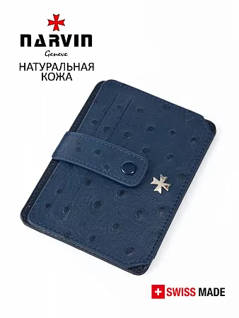 Кредитница картхолдер NARVIN 9105-Ostrich D.Blue из натуральной кожи