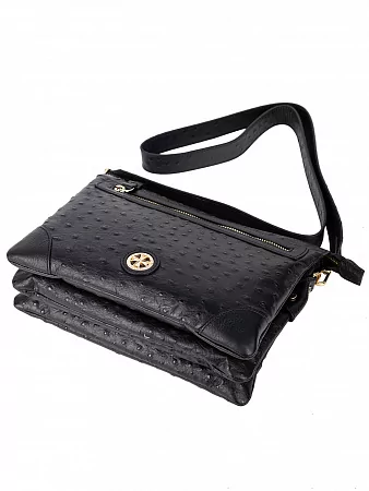 Сумка 9816-Ostrich Black натуральная кожа Narvin