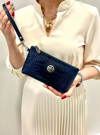 Сумочка для телефона 9247-Croco D.Blue натуральная кожа Narvin