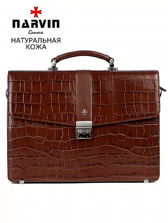 Портфель 9733-Croco Caffe натуральная кожа NARVIN