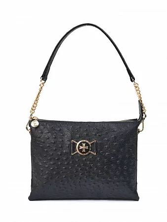 Сумка 9813-Ostrich Black натуральная кожа Narvin