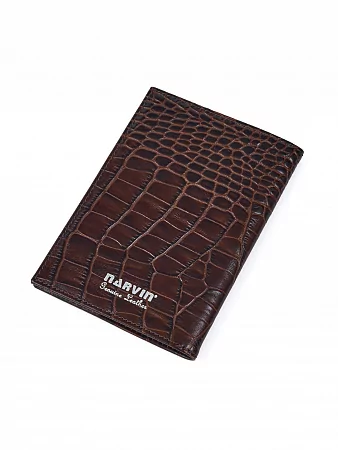 Обложка для паспорта 9158-Croco Brown натуральная кожа Narvin