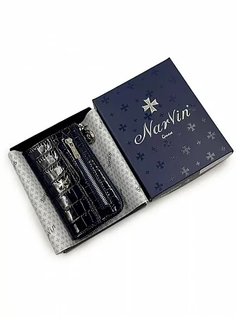 Ключница 9278-Croco D.Blue натуральная кожа Narvin