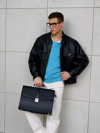 Портфель 9733-Polo Black натуральная кожа NARVIN