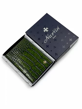 Обложка для паспорта 9158-Croco Green натуральная кожа Narvin