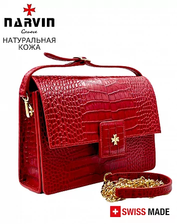Сумка 9811-Croco Red натуральная кожа Narvin