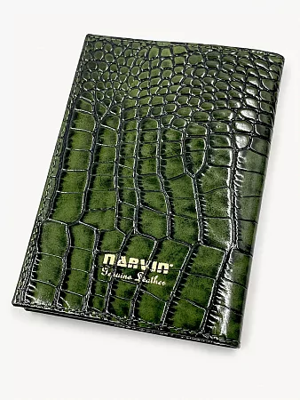 Обложка для паспорта 9158-Croco Green натуральная кожа Narvin