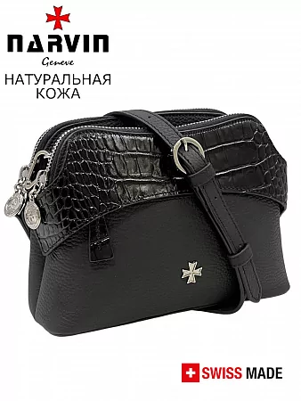 Сумка 9814-Polo Black / Croco натуральная кожа Narvin