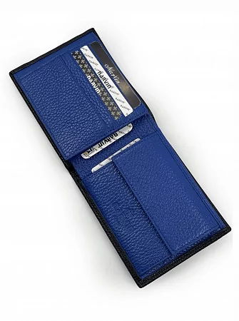  Кошелек портмоне 9677-Polo Black / Blue натуральная кожа Narvin из натуральной кожи 