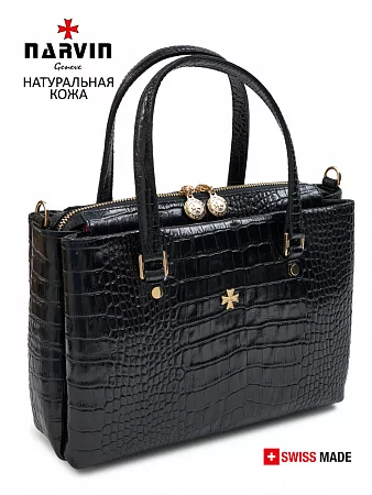 Сумка 9801-Croco Black натуральная кожа Narvin