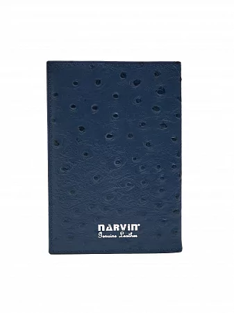 Обложка для паспорта 9158-Ostrich D.Blue натуральная кожа Narvin