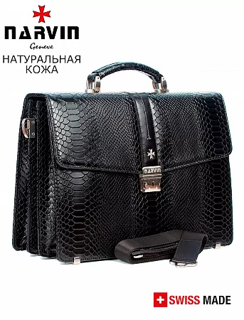 Портфель 9733-Anaconda Black натуральная кожа NARVIN