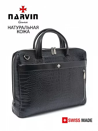 Портфель-сумка 9752-Aligro Black из натуральной кожи NARVIN