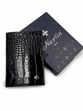 Обложка для паспорта 9158-Croco Black натуральная кожа Narvin