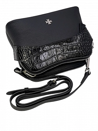 Сумка 9814-Polo Black / Croco натуральная кожа Narvin